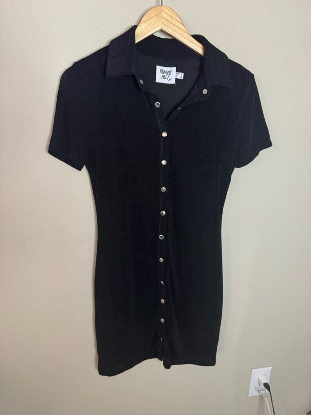 Princess Polly Black Bodycon Mini Dress Snap Front Size 6